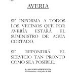 CORTE EN EL SUMINISTRO DE AGUA POR AVERÍA